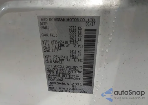 2017 Infiniti Qx60 z USA, uszkodzony, nr VIN 5N1DL0MM8HC552051